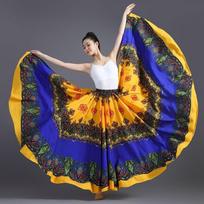 720 Degree Women's bullfighting Flamenco dance Skirts classical ethnic dance characteristic printed performance large skirt Length 80cm blue