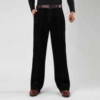 Men'Ss Corduroy Pants Winter Classic Pants Straight Stretch Thick 46 juoda