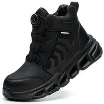Men Safety Boots Insulation Work Shoes Anti Smash Anti Puncture Steel Toe Shoes Outdoor Boot Rotating Button Plus Size Men Boots 38 black