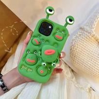Juokingas 3D didžiakojis varlės silikoninis besisukantis laikiklis telefono dėklas, skirtas iPhone 17pro 12 13 14 15 16 17 Pro Max, atsparus smūgiams dangtelis For iPhone 16 Pro green