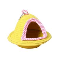 Decorative Warm Sleep Bird Cage Nest Handmade Weave Thickened Bird Hanging Bed Windproof Bite Resistant Pet Habitat All Season geltona