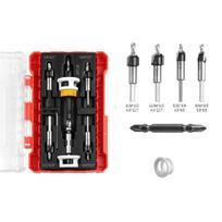 Countersink Drill Bits Set with Adjustable Aluminum Depth Five Dual-Flute Bits TCT Alloy Hole Drill Bits Kit with Wrench Storage Case auksinė