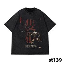 Japonija Klasikinis Samurajų Kovinis Žaidimas Sekiro Samurajų Marškinėliai Unisex Moterims Skalbti Vintažiniai Laisvi Medvilniniai Oversize Streetwear Hip Hop T-shirt L black