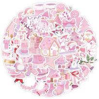 50/100 Nordic Pink Christmas Waterproof Graffiti Stickers for Water Bottles and Computers white
