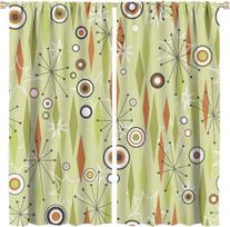 Mid Century Cat Curta, Pink Atomic Abstract Geometric 1950S 1960S Retro Style Rod Sleeves Window Drapes For Bedroom Living 53x116CM-2PC beige