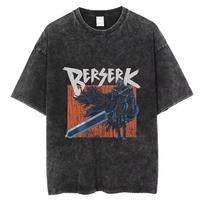 2026 Hot Sale Berserk Manga Tshirt Guts Anime T Shirt for Men Women T-shirt Vintage Washed Cotton Clothing Loose Tops Summer Casual Short Sleeves Tees XXXL black