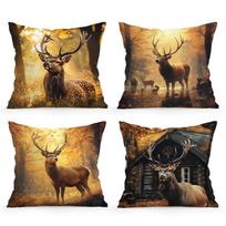 Miško elnio pagalvės užvalkalas Spausdintas 100% poliesteris 45X45cm Dekoratyvinis sofos pagalvės užvalkalas Namų dekoras Peach skin 45*45(CM)-1Pcs black