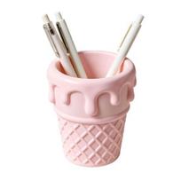 3D Printed Ice Cream Cone Pen Holder, Waffle Base And Drip Top Desk Organizer, Multi-functional Pencil Cup for Pens, Marker, Makeup Brushes rožinė