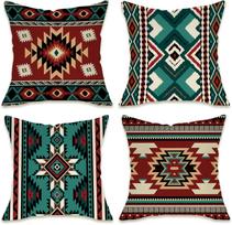 Pietvakarių indėnų dekoratyvinių pagalvių užvalkalai 18 X 18 Rinkinys iš 4, Boho Vintažiniai Aztekų Navaho Tribaliniai Verandos Lauko Peach skin 18*18(CM)-4Pcs blue