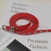 The new retro spicy punk thin double-layer belt with - design without holes 201cm raudona