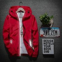 Men Solid Color Lightweight Hooded Windbreaker Zip Up Elastic Cuffs Zipper Pockets Windproof Casual Outdoor Thin Jacket Commuter Coat 7XL raudona