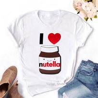 Aš myliu Nutella raidžių spaudinių marškinėliai Moteriški drabužiai 2026 Juokingi marškinėliai Femme trumpomis rankovėmis baltas marškinėlis vasaros viršūnės marškinėlis M white