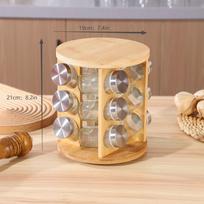 Bamboo Rotatable Kitchen Spice Rack Organizer beige