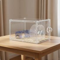 Acrylic Hamster Cage Panoramic Clear Design Breeding Enclosure Transparent Basic Blue_Platform-wheel