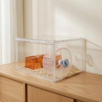 Acrylic Hamster Cage Panoramic Clear Design Breeding Enclosure Transparent Basic Orange_Platform-wheel