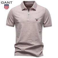 Gant 2026 Pavasaris/Vasara Nauji Vyriški Polo Marškinėliai su Siuvinėtu Apykakle ir Užtrauktuku Verslo Atsitiktinio Stiliaus Vyriški Trumpomis Rankovėmis Polo S white