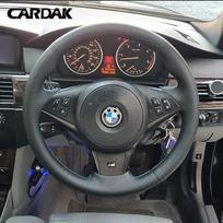Black Artificial Leather Steering Wheel Cover for BMW E60 E61 Touring 530d M sport 545i 550i E63 Coupe E64 630i 645Ci 650i blue thread
