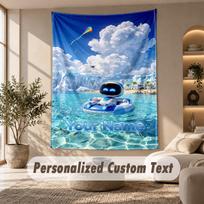 Astro Bot Tapestry, Personalized Custom Text, Wall Hanging Tapestry For Living Room Home Wall Decor 100cmx150cm white
