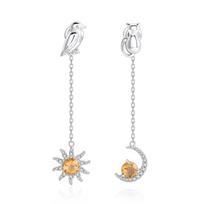 Fashionable sun and moon natural gemstone earrings crystal garnet topaz S925 sterling silver long colorful gemstone earrings white