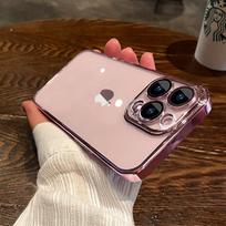 NAUJAS Prabangus Padengtas Skaidrus Telefono Dėklas iPhone 15 14 13 11 12 Pro Max X XS Max XR 7 8 Plus Su Pilnu Objektyvo Apsauga Silikoninis Dėklas For iPhone 14 ProMax rožinė
