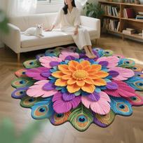 Svetainės 3D grindų kilimėlis Gėlių kilimas Apskritas Namų Bijūno Žiedo Žiedlapių Formos Svetainės Lovos Kilimėlis diameter 80cm