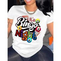 Bingo Night Graphic Print Women Casual Round Neck Short Sleeve All-Season Tee 4XL juoda