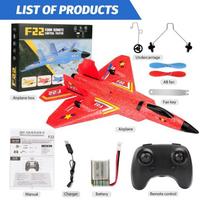 Naujas F22 Raptor RC Aircraft 2.4G RC skraidantis sklandytuvas su LED šviesa EPP putplasčio medžiaga fiksuoto sparno orlaivio elektrinis žaislas vaikams, atsparus dėvėjimui 1 Battery raudona