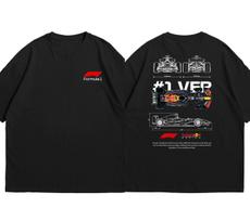 Verstappen F1 marškinėliai vyriški medvilniniai oversized marškinėliai su lenktyninio automobilio grafika apvaliu kaklu madingi sunkūs trumpomis rankovėmis moteriški vyriški drabužiai S gray