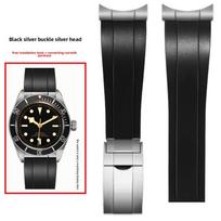 Laikrodžio dirželis Tudor Biwan Black Bay M79230R M79363N serijoms Metalinis lenktas galas Guminis laikrodžio dirželis 20mm 21mm 22mm 22mm black