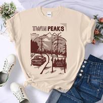 Twin Peaks marškinėliai moteriški Madingi Y2k hip hopas 2000-ieji Spalvingi marškinėliai Psichodeliniai Populiariosios kultūros Klasika Madingi grafiniai Pasteliniai M gray