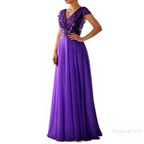 Nauja Pavasario/Vasaros Moteriška Suknelė Be Rankovių V-Kaklo Blizganti Elegantiška Šifono Derinio Vakarinė Suknelė XXXL violetinė
