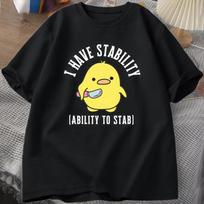 Nauji T-shirt'ai su stabilumo gebėjimu durti, vyrams ir moterims, madingi, su ančiuko memu, minkšti unisex marškinėliai, gatvės stiliaus L juoda