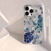 Vėžlio paplūdimio rašto telefono dėklas, skirtas iPhone 16 15 14 13 12 11 Pro Max XS X XR 7 8 Plus 16E, atsparus smūgiams, su lazeriniu buferiu, galinis dangtelis iPhone 11