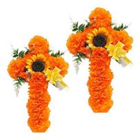 2Pcs Dia De Los Muertos Artificial Flower Marigold Cross Wall Decor for Day of the Dead Halloween Easter Decorations Size#2pcs red
