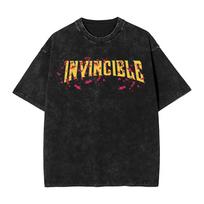 Conquest invincible comic Washed T Shirt Mens  Y2K Basic Cotton T Shirts Summer O Neck Hip Hop Tees Loose Oversized Clothing XL black