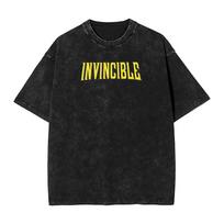 Conquest invincible comic Washed T Shirt Mens  Y2K Basic Cotton T Shirts Summer O Neck Hip Hop Tees Loose Oversized Clothing S black
