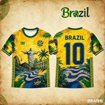 2026 Brazilija Nr. 10 Futbolo Marškinėliai Vyriški Kvėpuojantys Greitai Džiūstantys Treniruočių Marškinėliai su Rio Paminklų Spaudiniu Gerbėjų Edition 3XL yellow