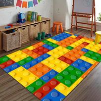 3D Spalvingas Statybinis Kaladėlių Žaislas Spausdintas Kilimas Vaikų Kambario Dekoras Neslystantis Grindų Kilimėlis Namų Svetainės Miegamojo Vaikų Kilimas 80x120cm (31x47in)