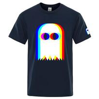 Funny Ghost Psychedelic Vaporwave Halloween Edm Music Fashion Brand Premium Round Neck Short Sleeve Solid Color Tshirt 4XL blue
