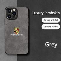 Porsche Stiliaus Suede Telefonų Dėklas Raktų Pakabukas iPhone 16 Pro 11 12 Mini 13 14 Pro 15 Pro Max 8 Plus XR XS MAX Juodas Minkštas Dangtelis YP4 For iPhone 15plus pilka