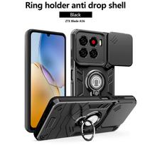 Hybrid Armor Shockproof Case For ZTE Blade A56 4G Z2473 Sliding Window Metal Ring Holder TPU Frame Plastic Phone Cover Fundas ZTE Blade A36 4G gray