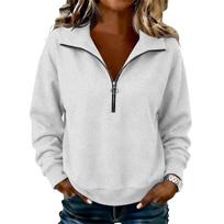 Women's Fashion Zip Up Long Sleeve Neck Sweatshirt M gray