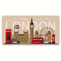 HD Tin Sign Vintage London UK Cityscape License Plate Metal Wall Art Retro Big Ben Double Decker Bus Decor for Bar Man Cave E 15x30cm(5.9x7.8inch) beige