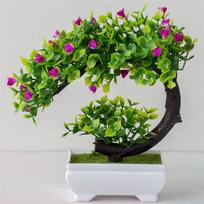 Dirbtinis augalas Bonsai Dirbtinis mažas medis Vazonas Plastikinis vazonas Žalias augalas Netikras vazonas Gėlės A320 black