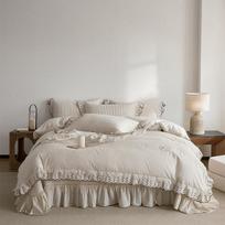 2026 Medvilnės ir lino dygsniuotas pledų rinkinys lovai: Daugiafunkcinė nėriniuota vasarinė antklodė, keturių dalių dvisienė 1,8 m 1.5m Bedspread Four-Piece Set white