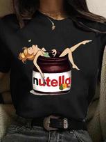 New Nutella Print T Shirt Women s Harajuku Kawaii  Fashion Tshirt Graphic Cute Cartoon Tshirt Korean Style Top Tees FeUnisex L black
