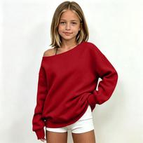Merginos Off-Shoulder Hoody Mielas Laisvas Lengvas Spalvotas Ilgomis Rankovėmis Laisvalaikio Viršus 120 raudona