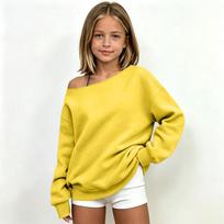 Merginos Off-Shoulder Hoody Mielas Laisvas Lengvas Spalvotas Ilgomis Rankovėmis Laisvalaikio Viršus 110 geltona