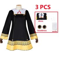 Anime SPY X FAMILY Anya Forger Cosplay Kostiumas Juoda Suknelė Uniforma Vaikų Mergaitės Rožiniai Plaukų Priauginimai Kojinės Šventės Vaidmens Apranga Suaugusiems Vaikams 130 black