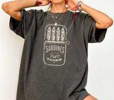 Sardines Comfort Colors Shirt, Funny Sardines Canned Fish Shirt, Tinned Sardines Gift, Fisherman Beach Style, Tinned Fish Tee M black